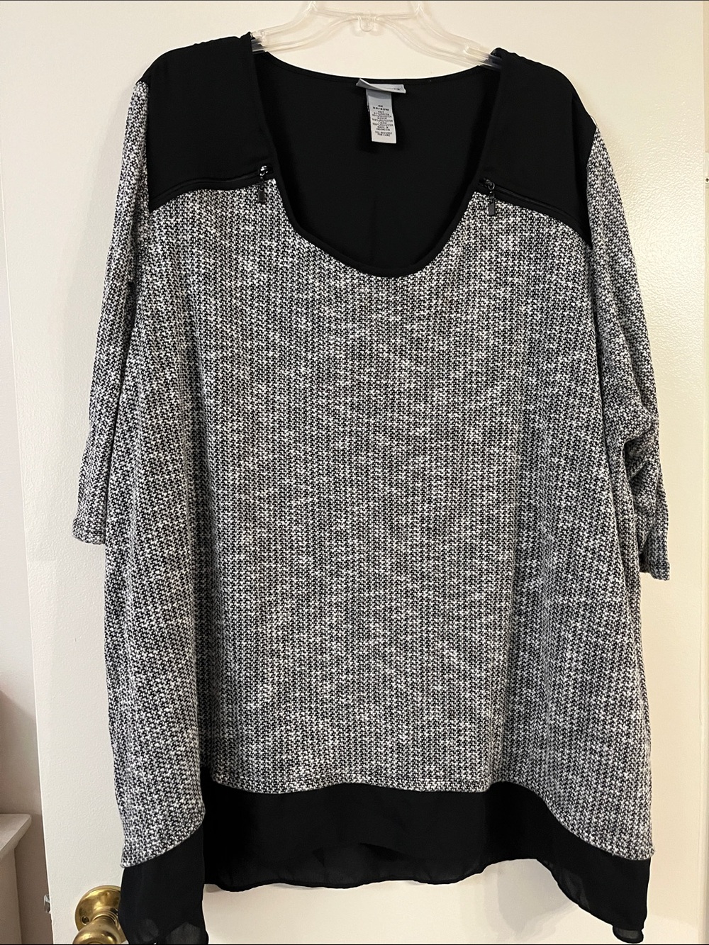Catherines Black and White Textured Scoop-Neck Tunic
